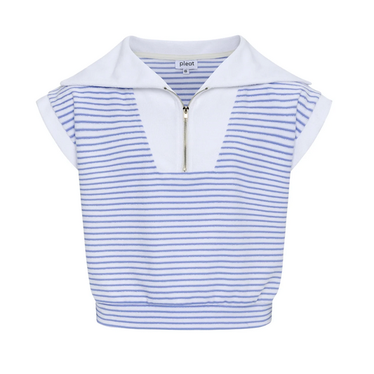 Pleat Blue/White French Terry Callie Top