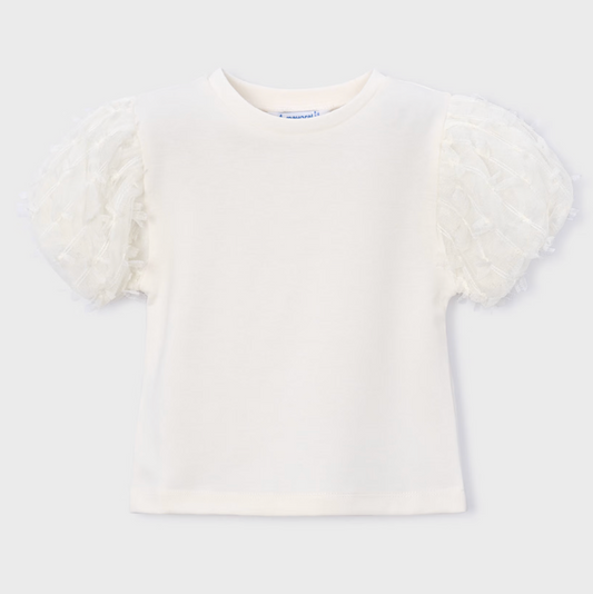 Mayoral Girl Cream Blossom Tulle Sleeve Shirt