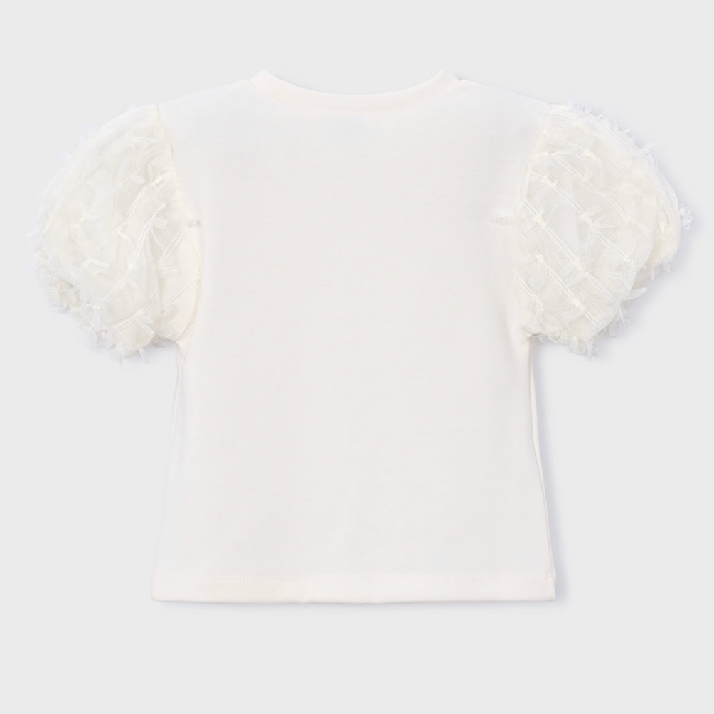 Mayoral Girl Cream Blossom Tulle Sleeve Shirt