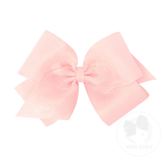Wee Ones Light Pink Organza and Grosgrain Overlay Hair Bow
