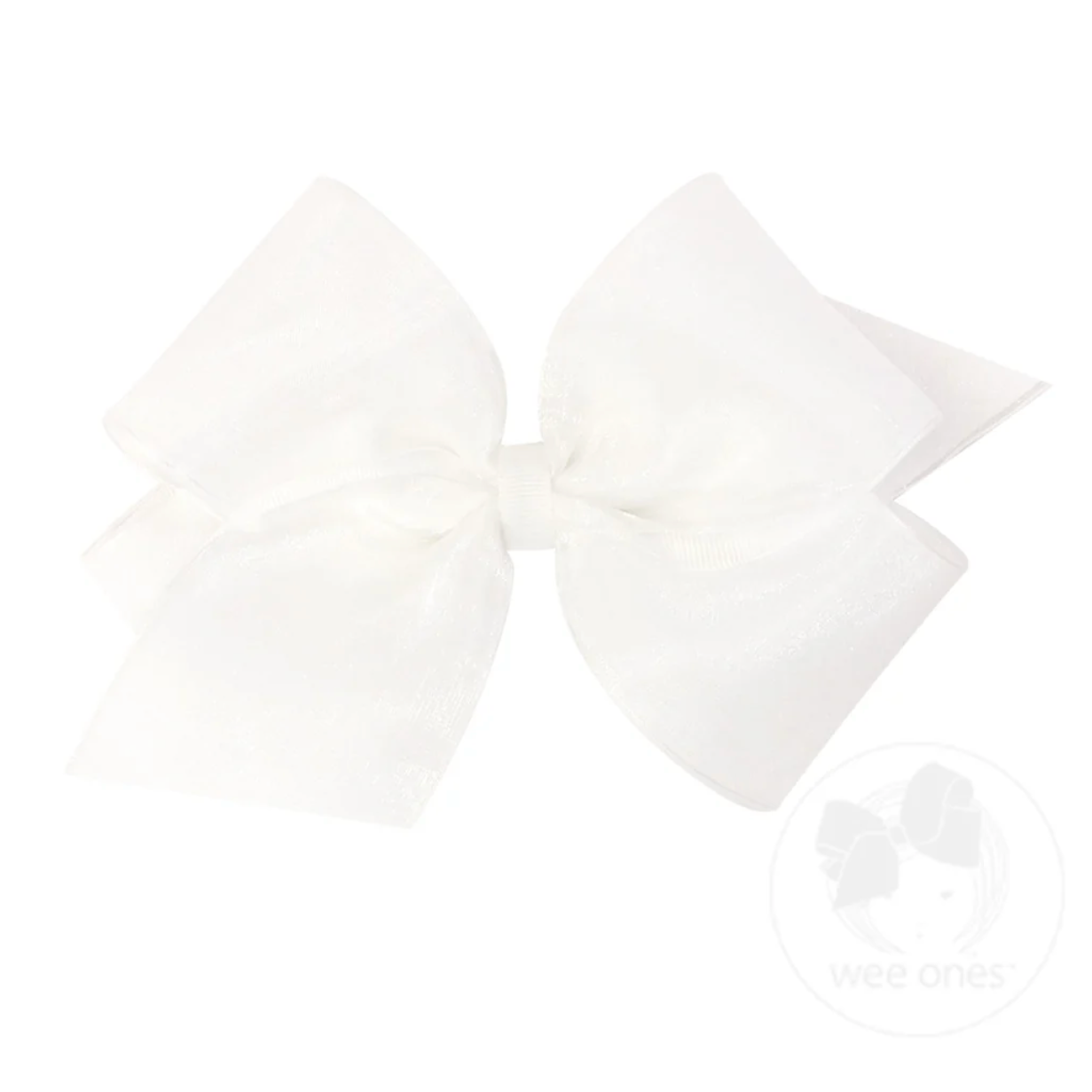 Wee Ones White Organza and Grosgrain Overlay Hair Bow