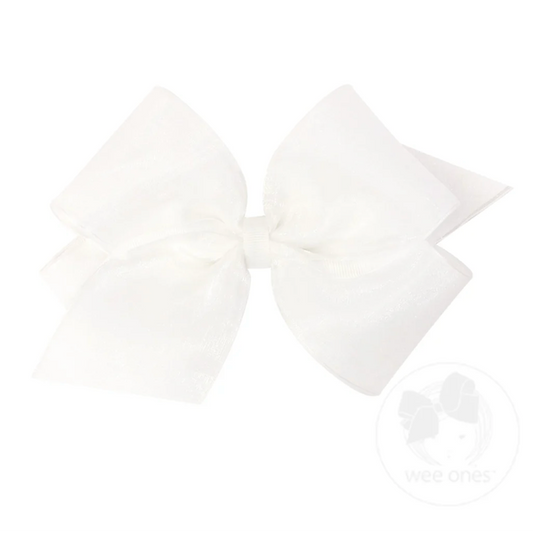 Wee Ones White Organza and Grosgrain Overlay Hair Bow
