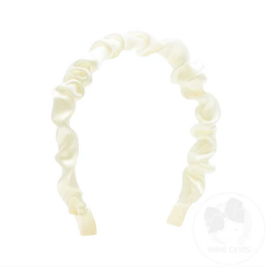 Wee Ones Antique White Crepe Satin Ruffled Headband