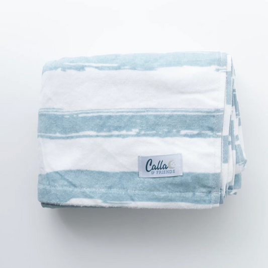 Calla & Friends Maverick's Beach Towel - Blue Brush Stripes