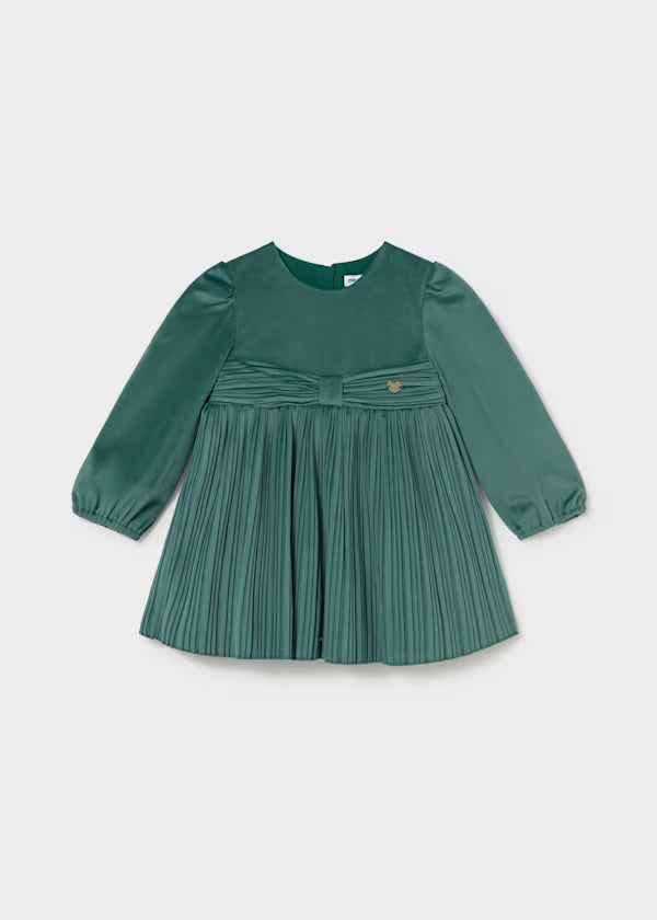 Mayoral Baby Pleated Velvet Dress in Green