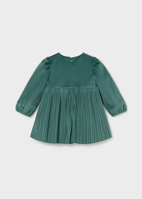 Mayoral Baby Pleated Velvet Dress in Green