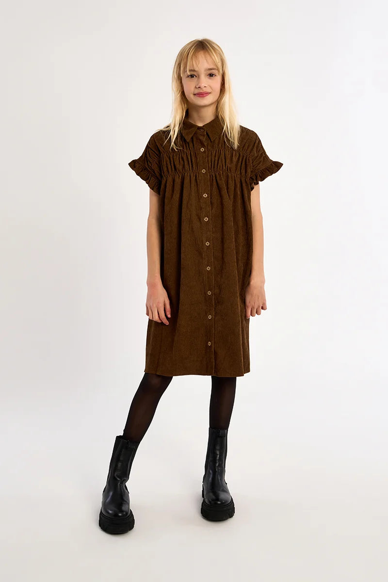 Molly Bracken Girl Chocolate Ruched Shirt Dress
