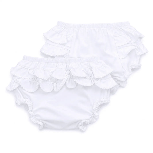 Magnolia Baby Essentials White Ruffle Diaper Cover with White Trim