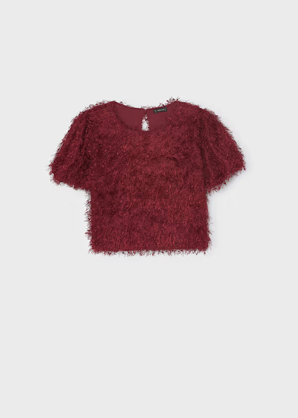 Mayoral Tween Maroon Fringe Top