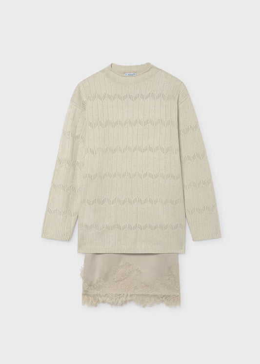 Mayoral Tween Cream Lace-Knit  Dress