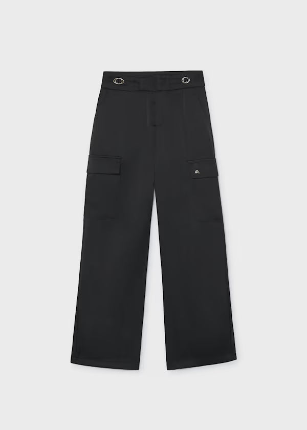 Mayoral Tween Black Satin Cargo Pants