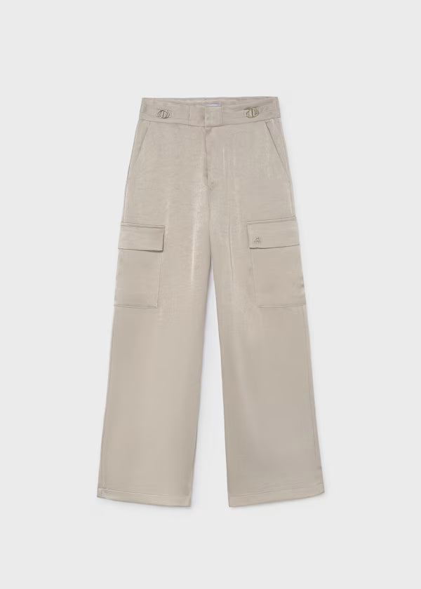 Mayoral Tween Beige Satin Cargo Pants