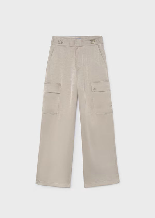 Mayoral Tween Beige Satin Cargo Pants