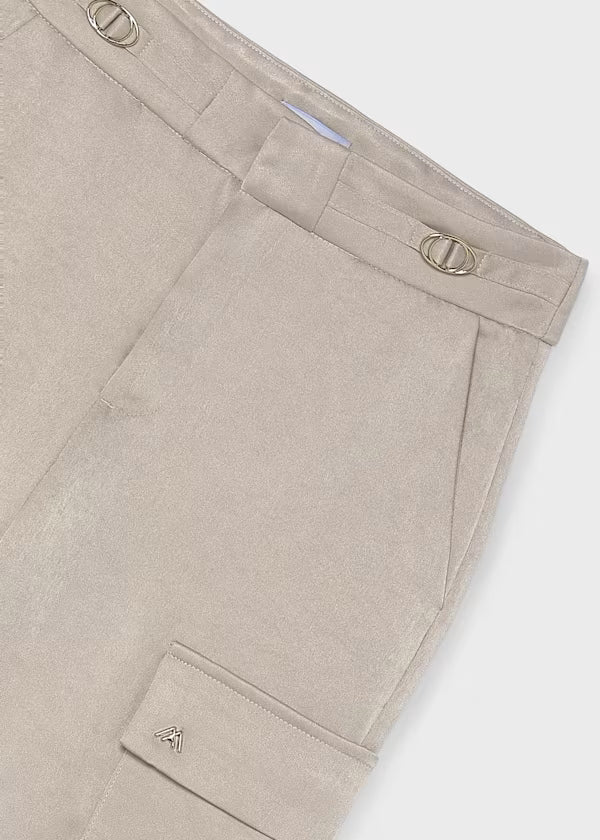 Mayoral Tween Beige Satin Cargo Pants