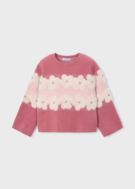 Mayoral Girls Pink Flower Sweater