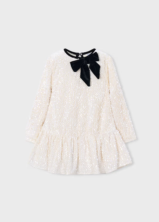 Mayoral Girl Sequin Dress with Velvet Bow
