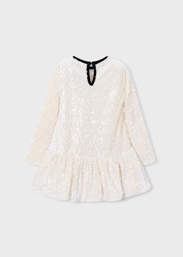Mayoral Girl Sequin Dress with Velvet Bow