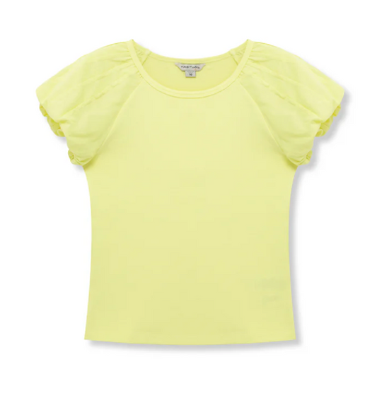 Habitual Girl Brianna top with tucked puff sleeves in soft cotton-spandex blend.