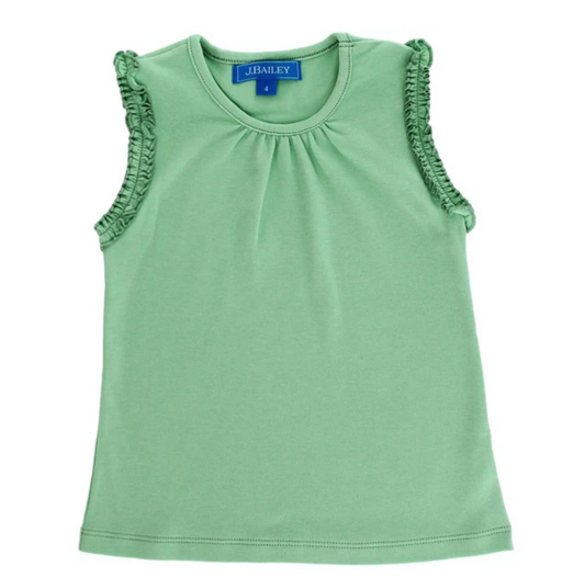 Girls J. Bailey Pink Summer Tee with ruffled sleeves and pleated front, made from 100% soft cotton.