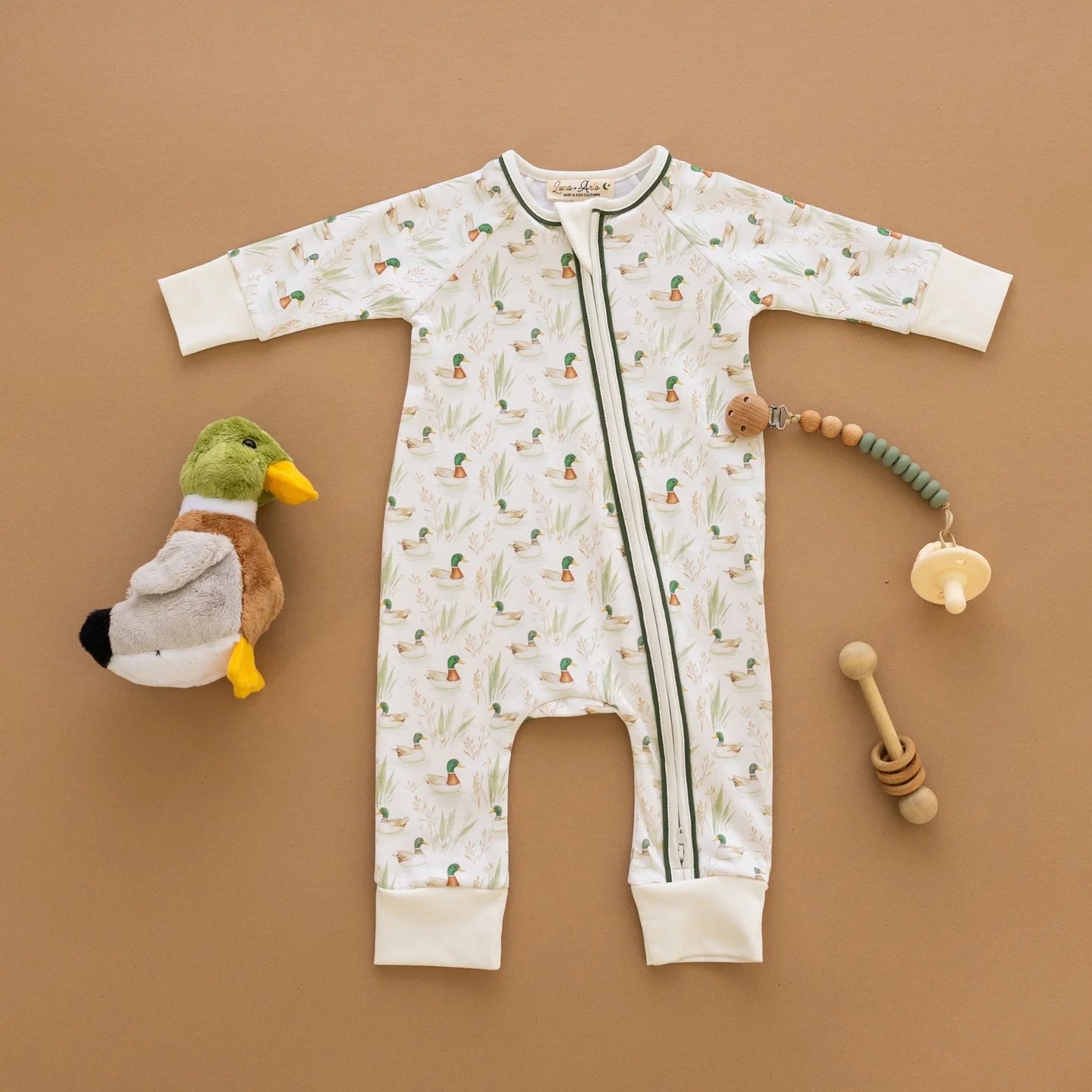 Luna and Arlo Mallard's Pond Zip Playsuit