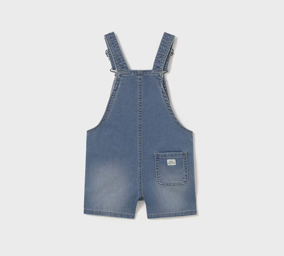 Mayoral baby unisex denim overalls with adjustable straps.