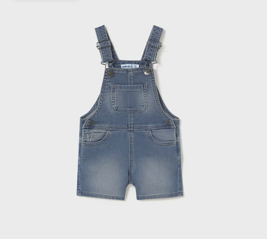 Mayoral baby unisex denim overalls with adjustable straps.