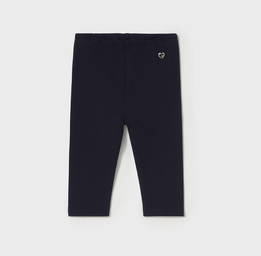 Mayoral baby girl full-length navy leggings made of soft cotton blend with elastic waistband.