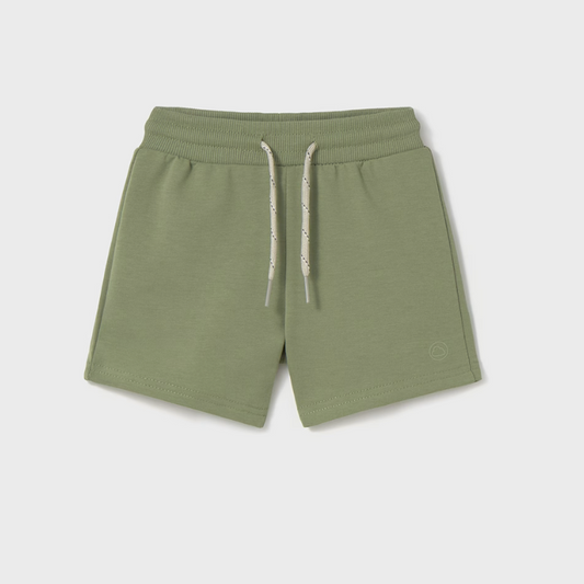 Mayoral boys' moss green knit shorts with functional drawstring and elastic waistband.