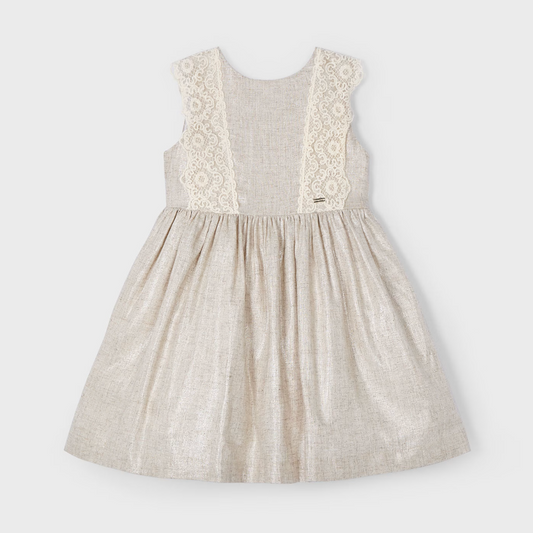 Mayoral girl’s light linen-blend Nadia dress in soft neutral tones