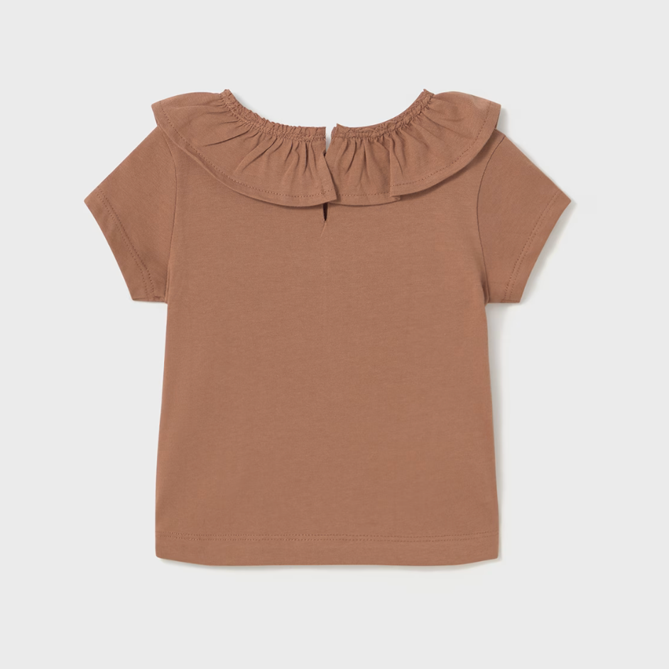 Girls terracotta cotton top with ruffle collar