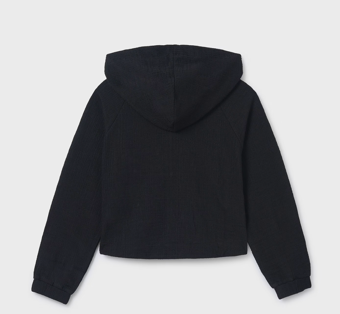 Mayoral tween girl black cropped zip-up hoodie.