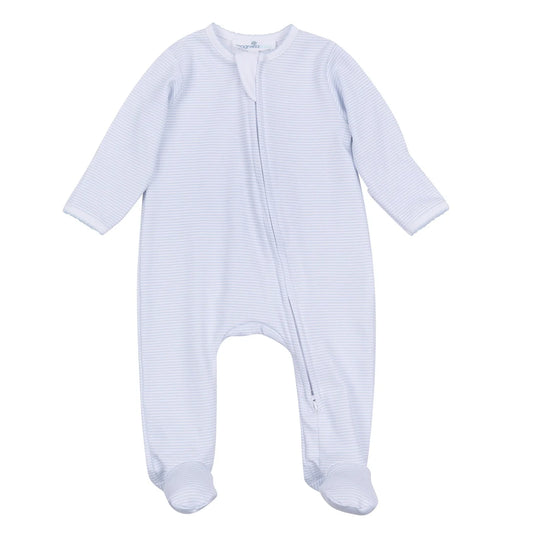 Magnolia Baby Light Blue Mini Stripes Zip Footie