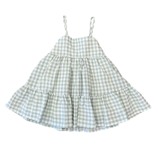 Moss green gingham spaghetti strap dress for girls.