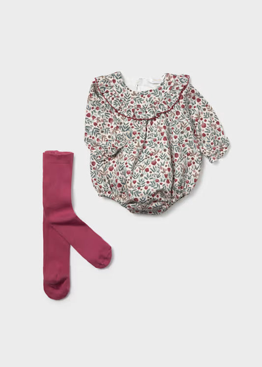 Mayoral Baby Floral Romper & Tights Set
