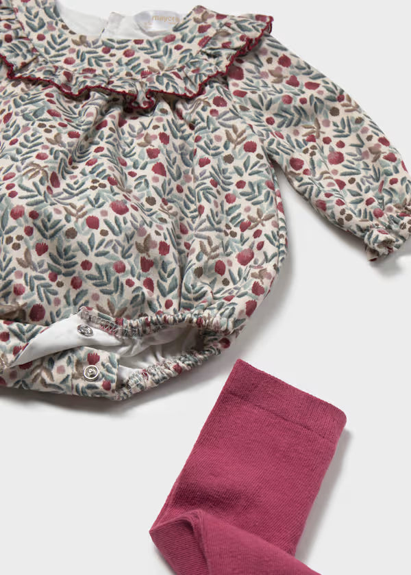 Mayoral Baby Floral Romper & Tights Set