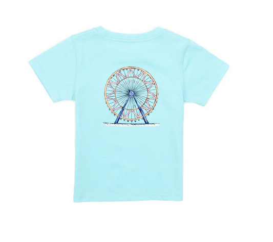 Boys arctic blue Pima cotton t-shirt with ferris wheel graphic on back
