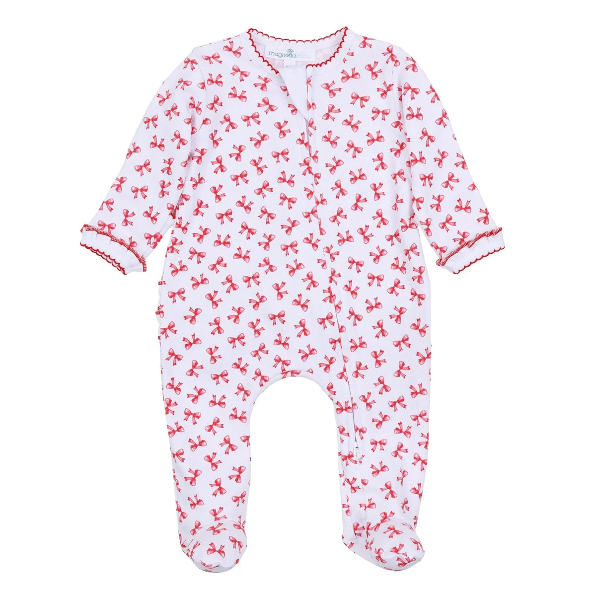 Luna & Arlo Scarlett Bows Print Zip Footie