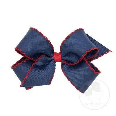 Wee Ones Navy/Red Moonstitch Hair Bow