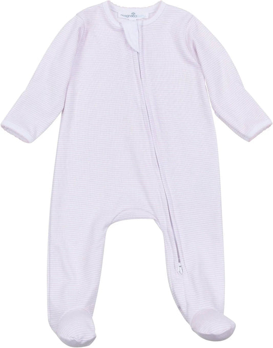 Magnolia Baby Pink Mini Stripes Zip Footie