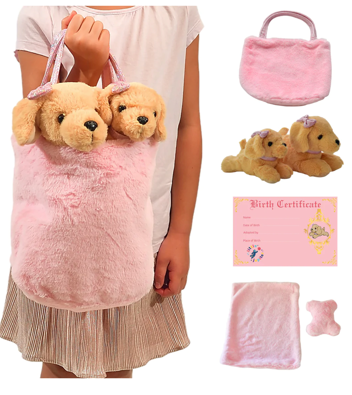 Little Jupiter Mommy & Baby Golden Retriever Dog Plush Set - Pink