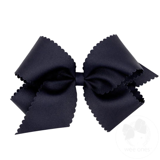 Wee Ones Scallop Edge Grosgrain Bow Navy - NVY